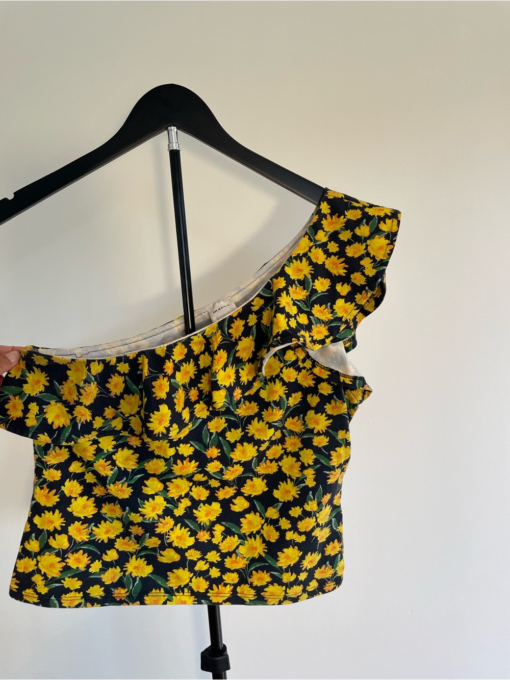 Maeve Yellow Floral One-Shoulder Ruffle Top